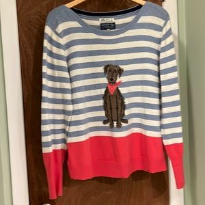 Joules blue white striped Crewneck Cotton sweater "Bandana Bertie" dog size 12
